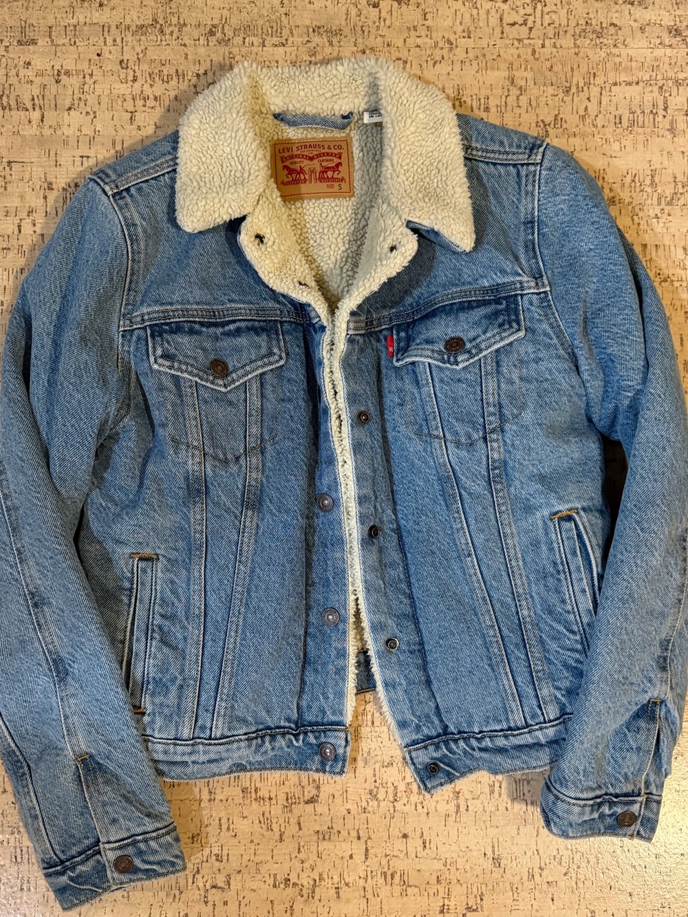 Levi’s Sherpa Lined Denim Trucker Jacket Blue Wash Size Small